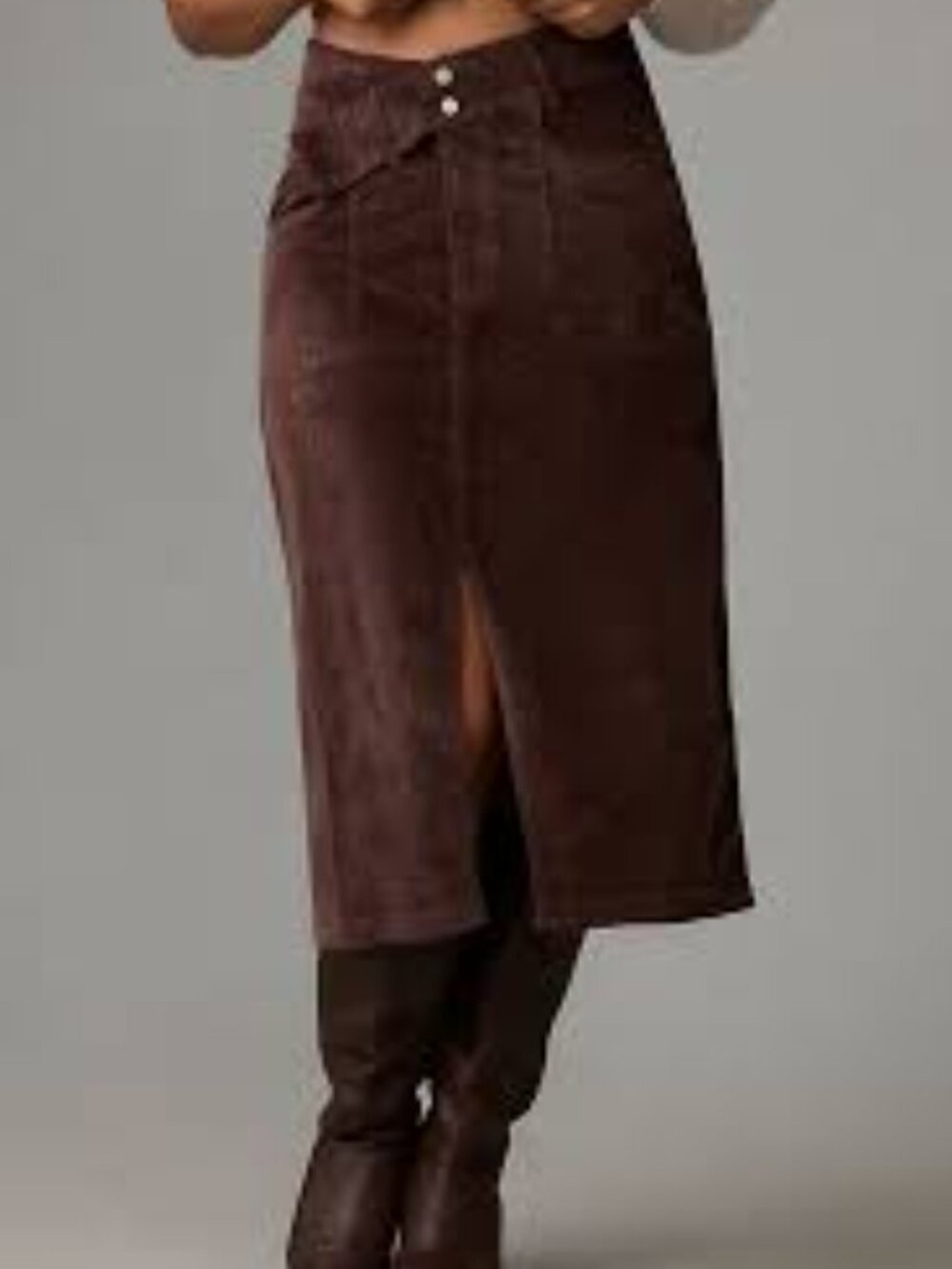 PILCRO Double Waist Corduroy Midi Skirt Brown Women's Size 12